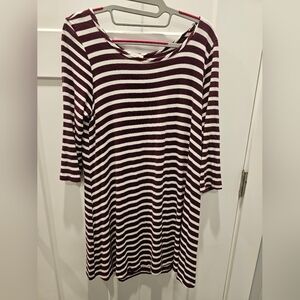 Everly Burgundy White Striped Swing Dress Women’s Medium 3/4 Sleeve Made in USA